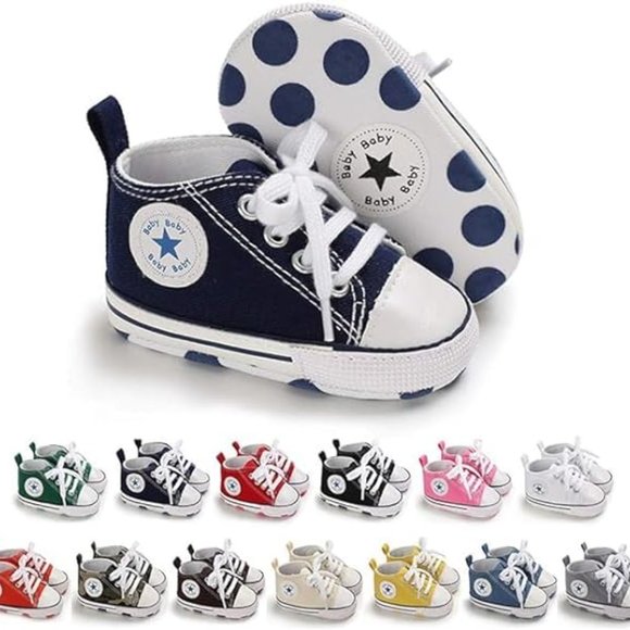 Baby Girls and Boys Canvas Sneakers Soft Sole High-Top Ankle Infant - Picture 4 of 15